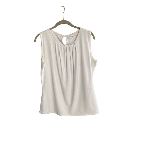 Calvin Klein women’s white pleated front suit tank tops size 10 - Picture 1 of 3